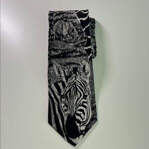Zebra Print Black and White Silk Tie - Men Accessories
